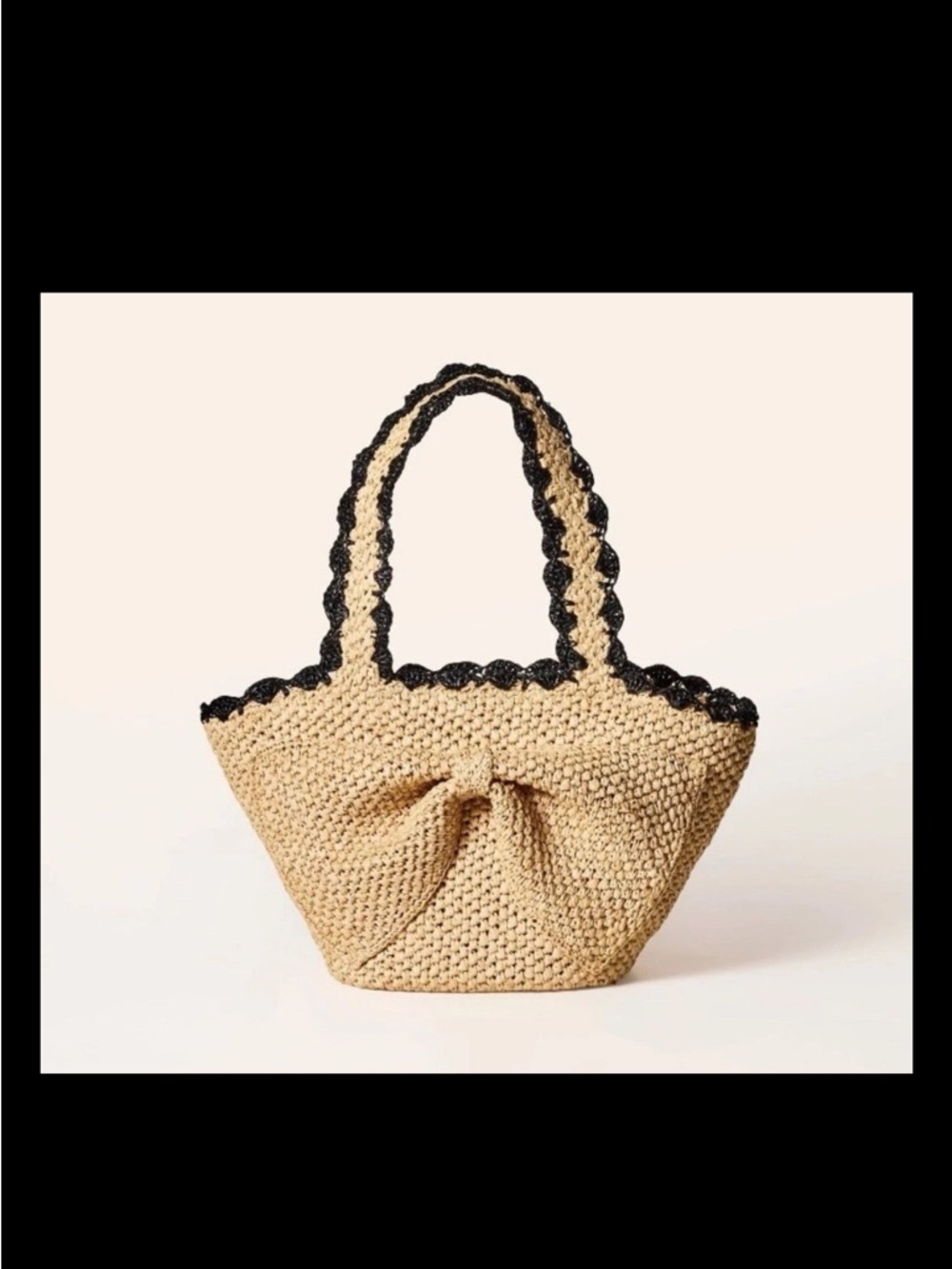 Kate Spade Woven Straw Tote Bag with Black Trim